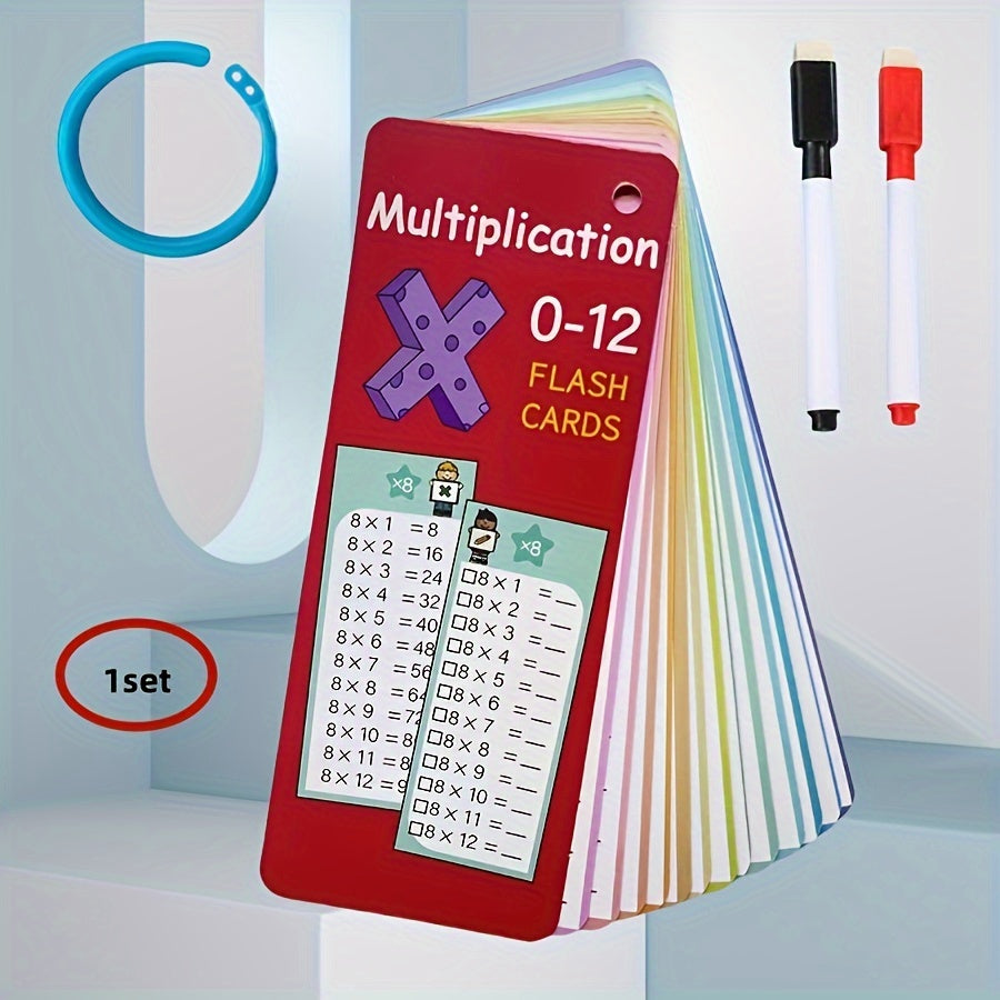 14pcs Multiplication Flash Card Set | Self-Check & Scoring, Includes Storage Ring, Dry Erase Markers | Ideal for Classroom & Home Learning, Perfect Gift for Students
