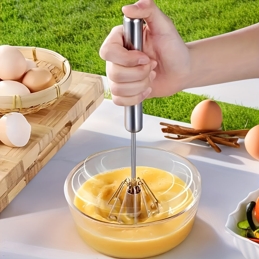 1pc Portable Stainless Steel Semi-Automatic Whisk - Easy Mix for Eggs & Cream, Ideal for Home Baking, Camping & Picnics, Durable Kitchen Tool with Colorful Handles, Baking Tool|Semitransparent Whisk|Durable Construction