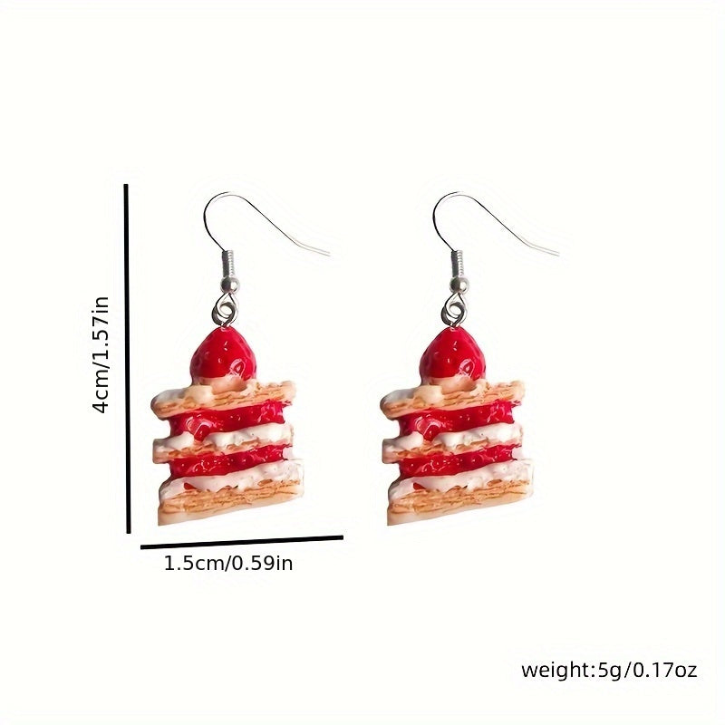 Adorable Strawberry Cake Slice Dangle Earrings - Quirky Cartoon Design, Alloy & Resin, Perfect for Daily Wear, Cute and Simple Style for Students and Fun Food Enthusiasts, Strawberry Themed Items