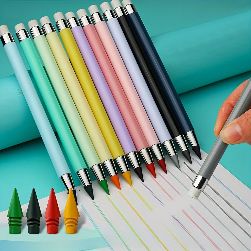 100pcs/set, 12 Colors Eternal Pencil With Eraser - Long Lasting Writing Infinity Pencil, Never Sharpens Eternal Inkless Pencil For Sketching, Painting, School Supplies Eternal Pencil BACK To SCHOOL,