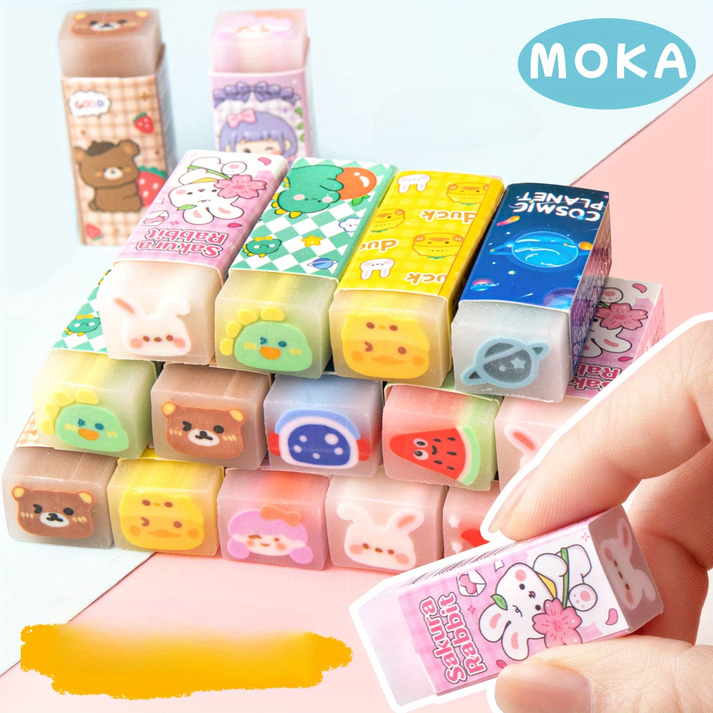 6pcs Cartoon Jelly Erasers | Cute Fruit And Animal Designs, Can Be Cut And Leave No Marks
