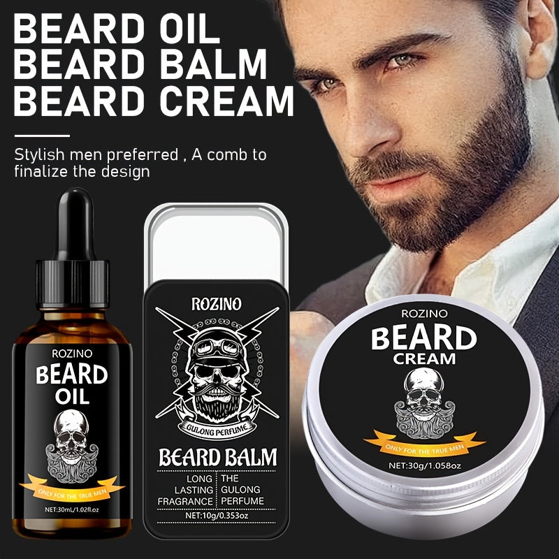 4pcs ROZINO Men'S Beard Care Set - Hypoallergenic, Non-Greasy Moisturizer with Co4pcs ROZINO Men Beard Care Set.