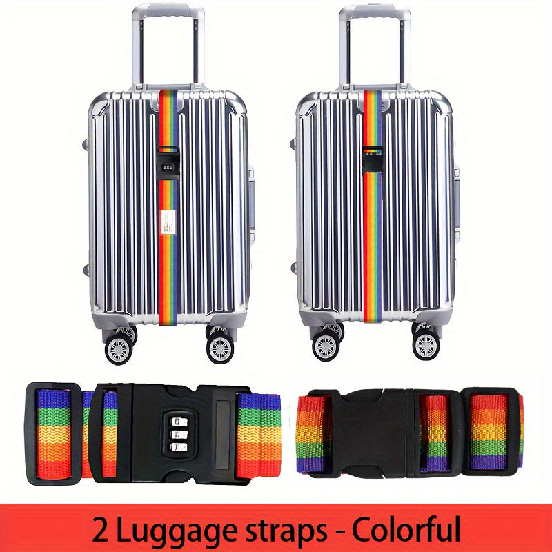 2-Pack Adjustable Luggage Straps with TSA Combination Lock, Push Lock Closure & Removable ID Window – Durable Nylon Anti-Theft Travel Accessories for Secure and Easy Luggage Identification, Sleek Strap Design
