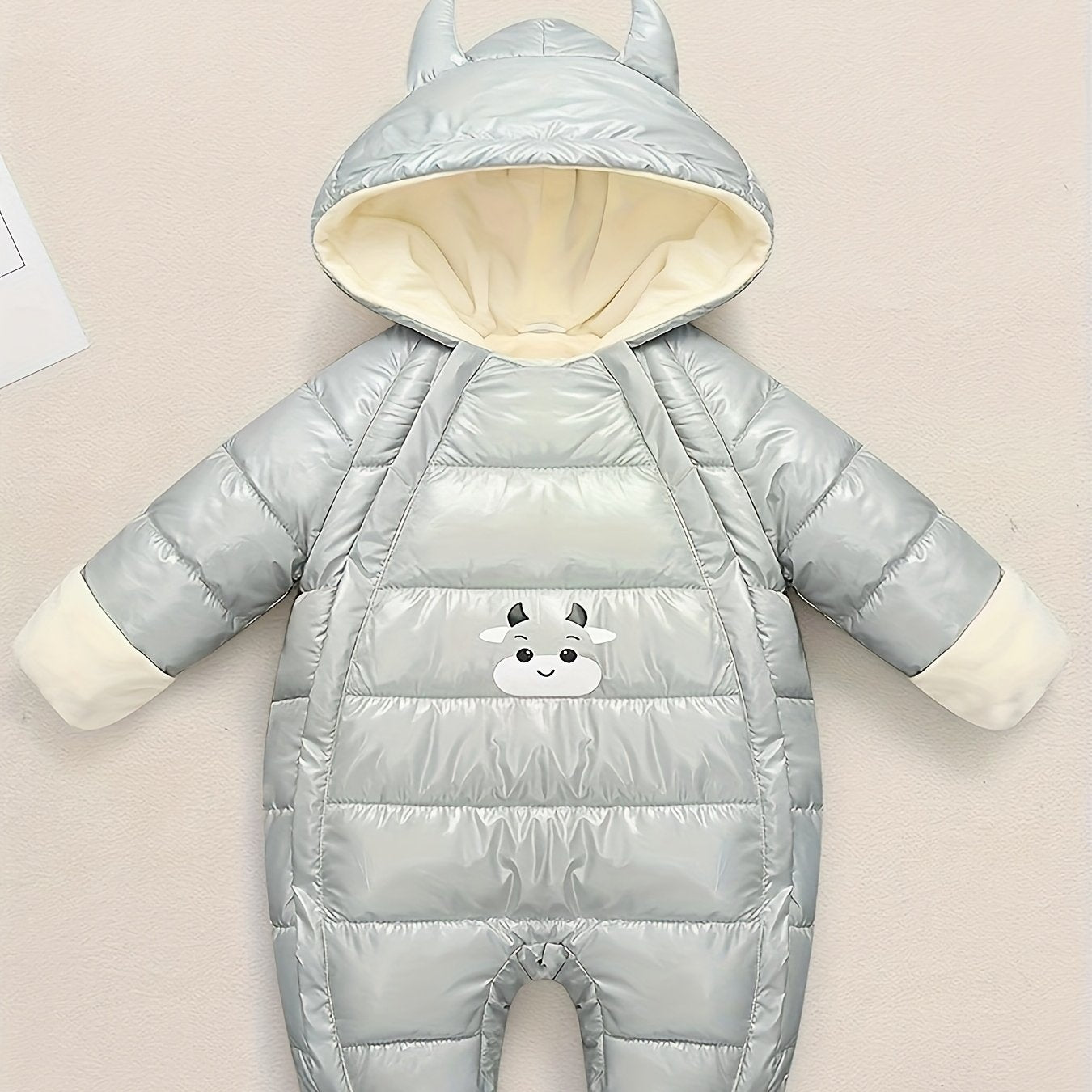 Warm Fleece-Lined Snowsuit Warm Thick Fleece-Lined Winter Snowsuit with Hood & Bear Patch.