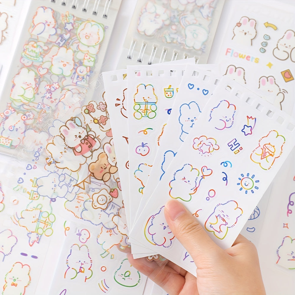 50 Sheets Cute Cartoon Rabbit Stickers Set | Waterproof PET Stickers for DIY Decorating Journaling Notebook | Scrapbooking Washi Stickers Stationery Supplies