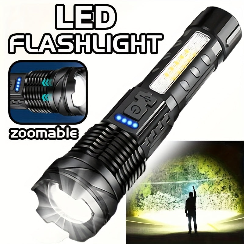 Super Powerful 2600mAh, 2400mAh Rechargeable LED Torch - Portable USB-Powered Flood Light with Lithium Battery, Ideal for Outdoor Camping, Fishing, Hunting, Hiking & Emergency Situations