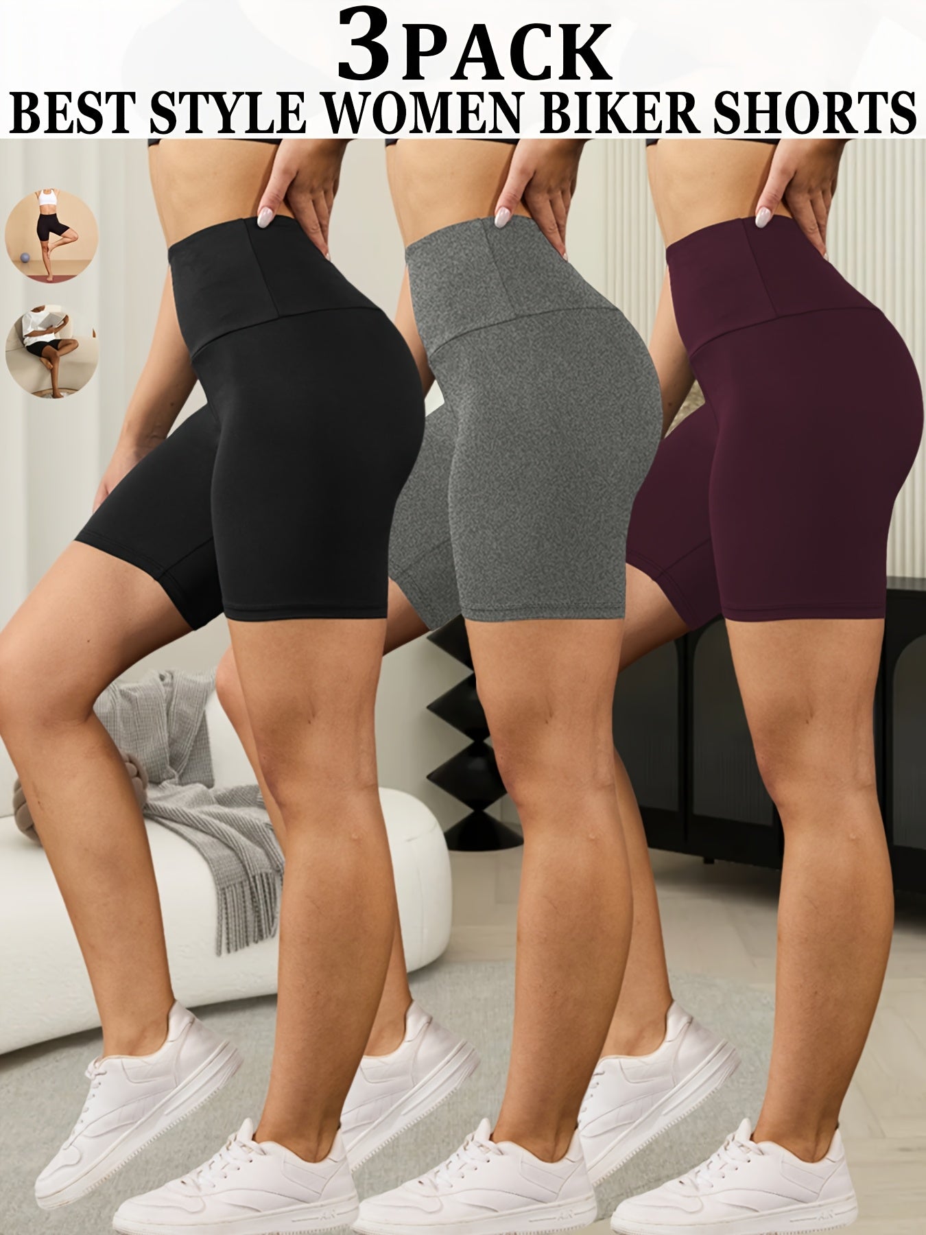 3-Pack High Waisted Biker Shorts for Women