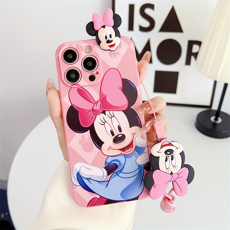 Disney Mickey Minnie with Bracket Hanging Rope Mobile Phone Case, Suitable for iPhone 16/15/14/13/12/11/XS/XR/X Plus Pro Max TPU Cartoon Cute Fashion Full Cover Mobile Phone Case, Ideal Gift