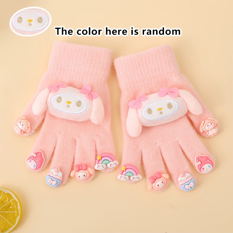 1pc Sanrio for kuromi Thickened Winter Gloves - Cute Cartoon Design, Full Finger Warmth for Boys & Girls, Perfect for Outdoor Activities, Holiday Gift, Winter Gloves For Girls, Playful Design, Soft Fabric