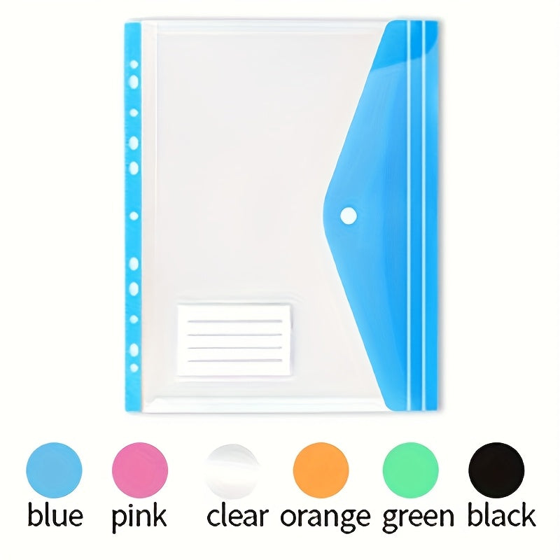 12pcs/6pcs A4 Large Capacity Loose-Leaf File Pockets with 11-Hole Binder Rings, Modern PP Material, Expandable Button And Label Pockets, Suitable for School, Home, Office, Attendance, Travel - Portable Design