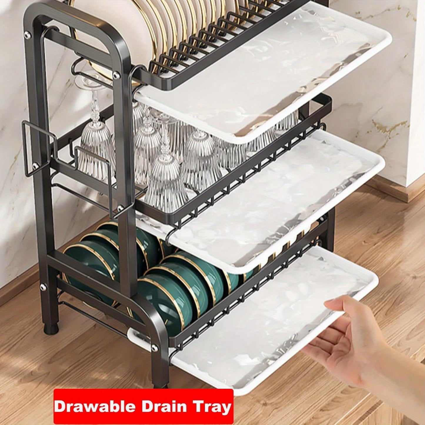 Cutlery Storage Rack, 3-Tier with Drainage, Knife, Knife Rack And Cutting Board Storage Stand, Multi-Functional Bowl And Dish Drainer, Suitable for Kitchen Countertop And Cabinet, Kitchen Organization And Storage.