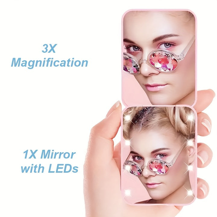 LED Pocket Makeup Mirror, 1X/3X Magnified LED Mini Compact Travel Makeup Mirror,