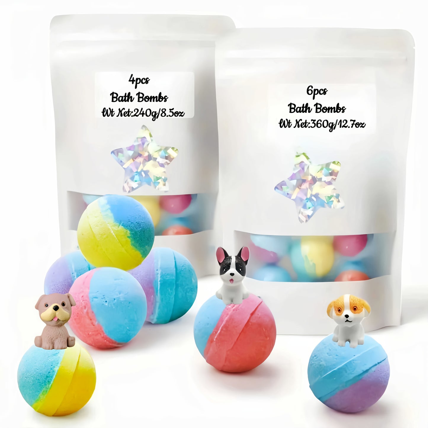 4/6pcs Bath Bombs with Surprise Puppy Inside - Lavender Scented Bubble Bath Salts, 4/6pcs Gift Set for Relaxation & Relaxation, Bath Time Fun.