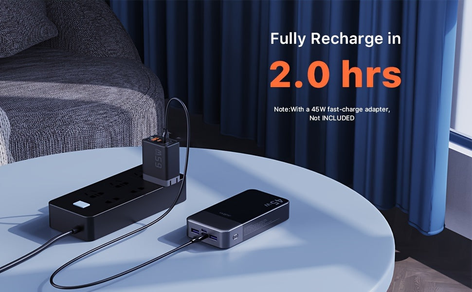 45W 20000mAh Portable Power Bank With LED Display And 4 Interfaces, Capable Of Charging Laptops With Large Capacity