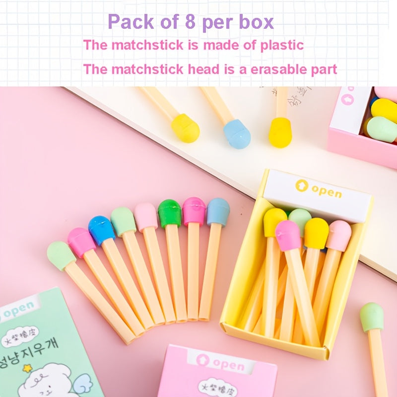 1 Box of 8 Fun Erasers - Creative Colorful Mini Matchstick Shaped Erasers, Holiday Gifts and Rewards, Boxed Eraser Set, Suitable for Christmas/New Year/Thanksgiving/Birthday/Family Gathering, Ideal for Adults over 14 Years Ol