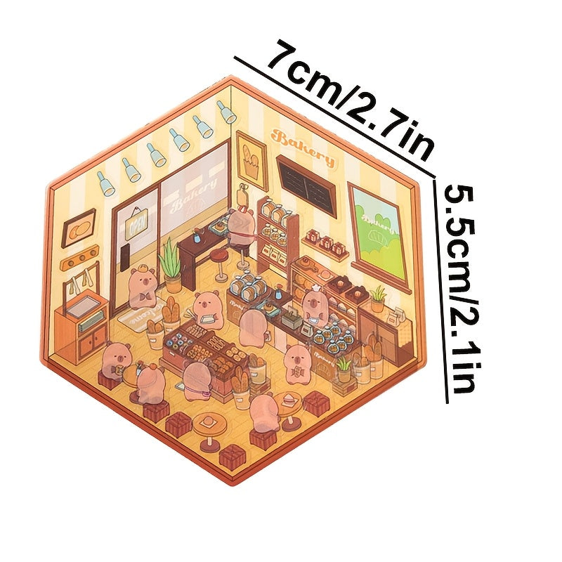 4pcs Set of Dolphin Diary Series Scenery Stickers, PET Three-Dimensional Scenery Stickers, Capybara Scene Stickers, Miniature Scene Stickers, DIY Superimposed 3D Cabin Stickers, 3D Three-Dimensional Stickers, DIY Decompressio