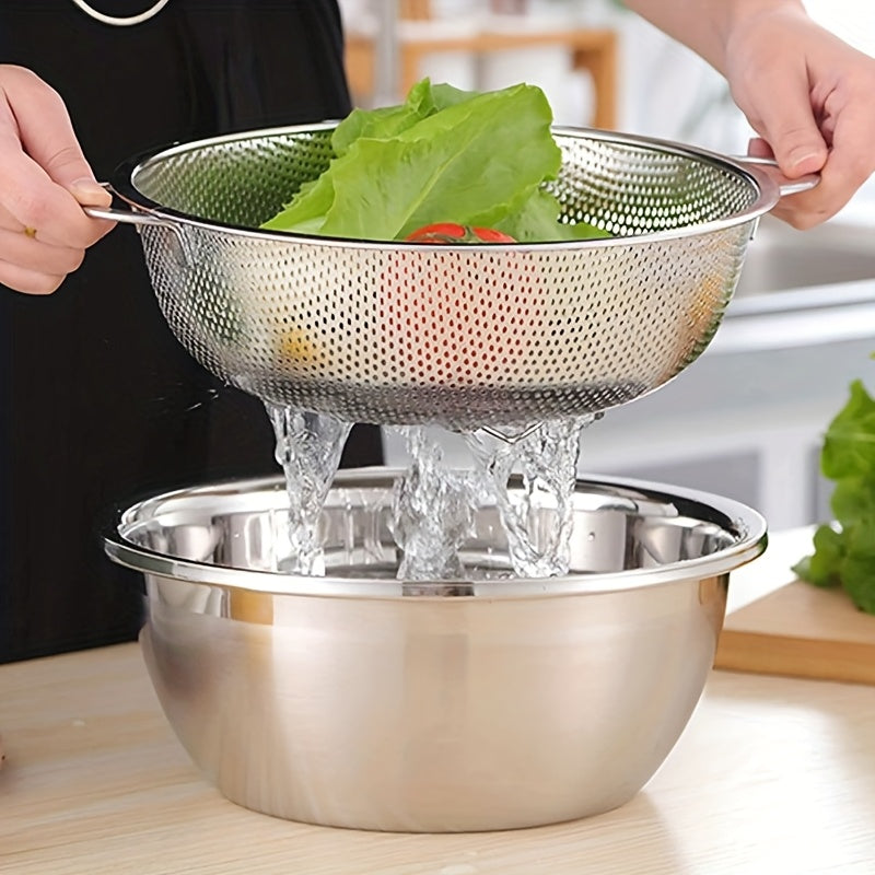 3pcs Stainless Steel Strainer Set with Handles, Large Mesh Colanders for Kitchen, Fine Strainers for Spaghetti, Vegetables, and Food Drainage, Durable Uncharged Mesh Strainers