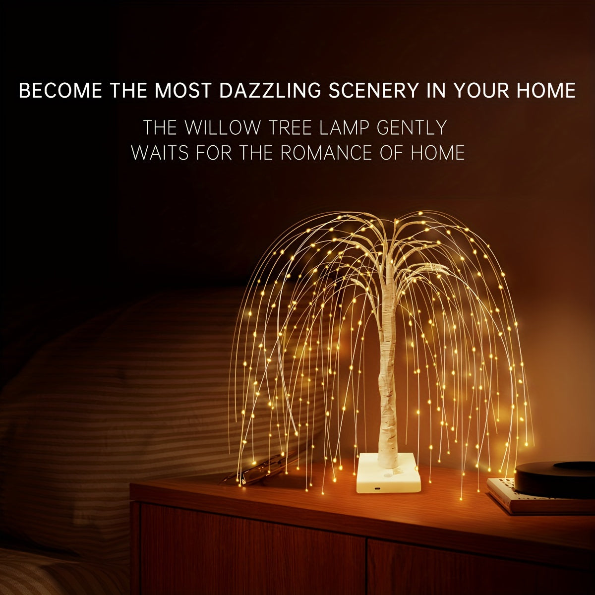 1pc Romantic Willow Tree Table Lamp with 192 LED Lights, 8 Lighting Modes, USB & Battery Powered, 19.7in Tall, PC Material for Home, Wedding, Party, Landscape Decor