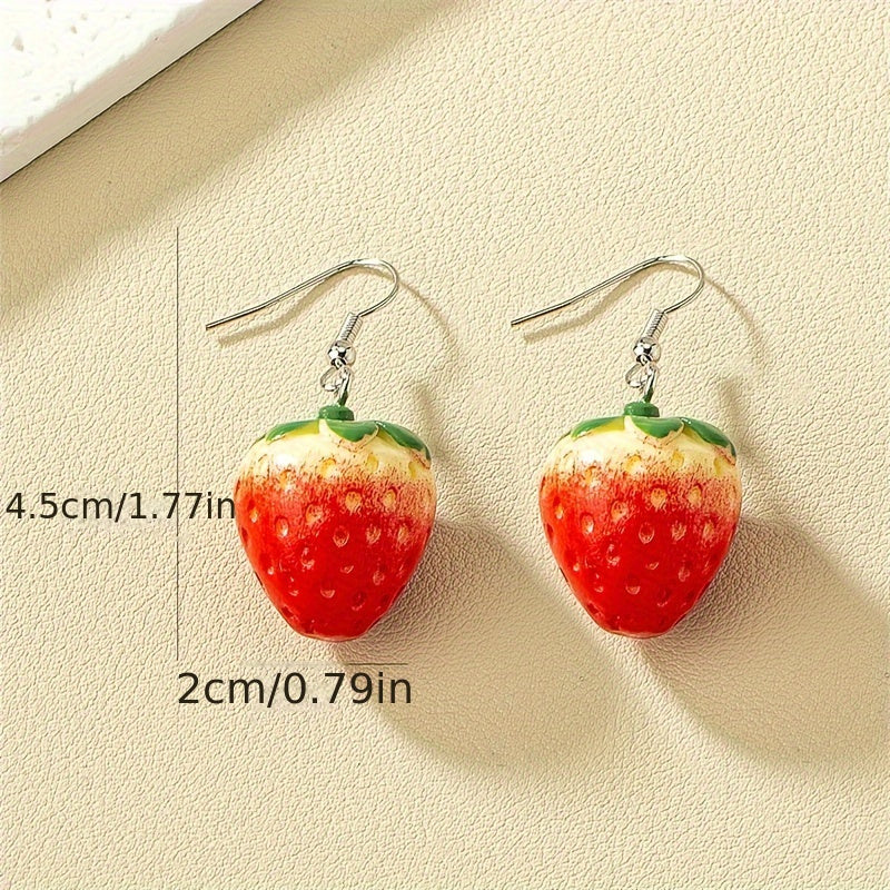 Cute Strawberry Dangle Earrings Pastoral Style Fruit Drop Earrings Spring And Summer Earrings Jewelry For Women