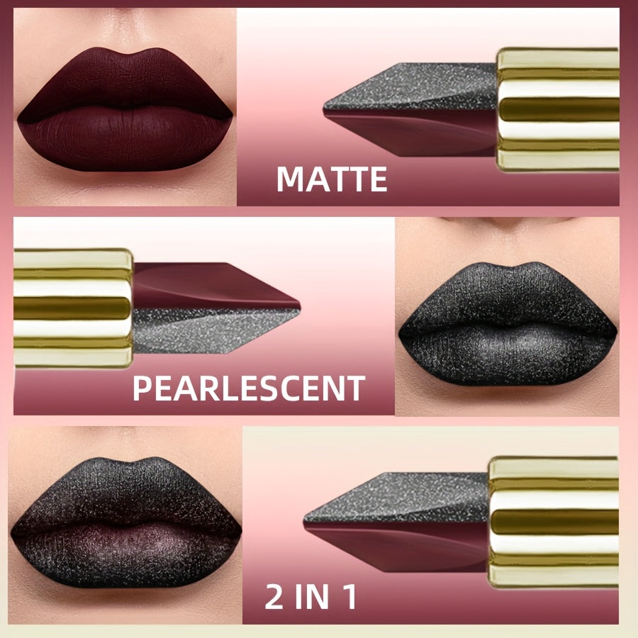 XUS Red & Black Two-Tone Lipstick - Waterproof, Sweatproof, High Pigment, Long-Lasting Makeup for All Skin. T
