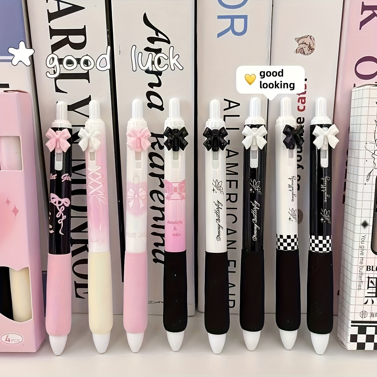 4-Pack Elegant Black & Pink Butterfly