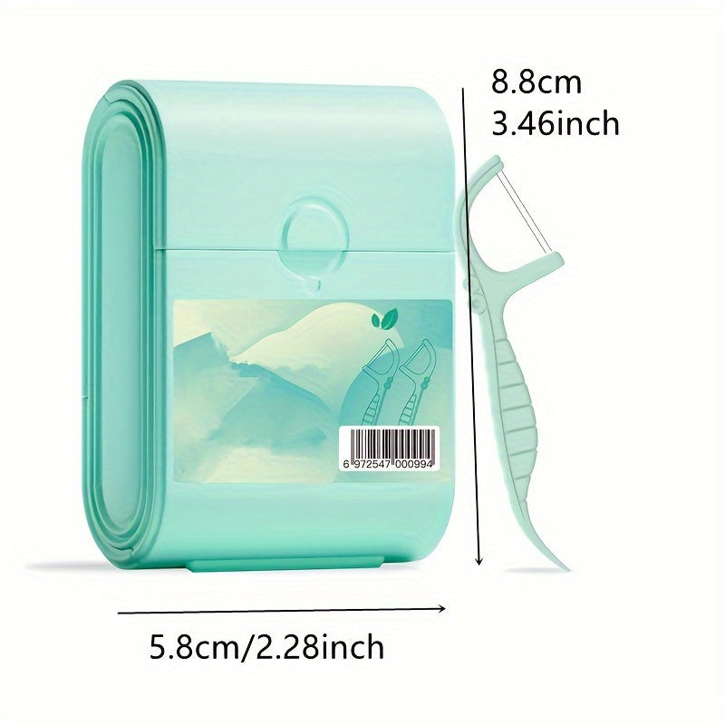 52-Count Double-Layered Mint Dental Floss Sticks with Portable Dispenser Box, Pre-Cut PS Material Flossers for Better Cleaning, Convenient One-Time Use