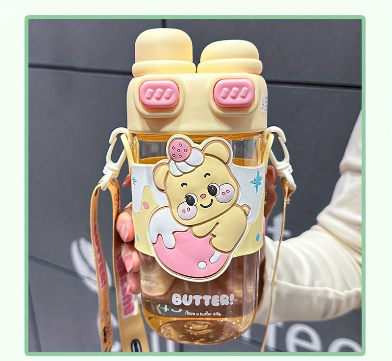 Cute Cartoon Tumbler - Capybara & Puppy Design, Portable, BPA-Free, Large Capacity, Ideal for Sports & Outdoor, Adorable Bear Illustrations