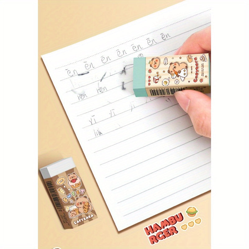 20pcs Style Random Capybara Erasers Cute Long Strip Pencil Erasers Clean No Residue Eraser Small Volume Portable Art Sketch Erasers for Students