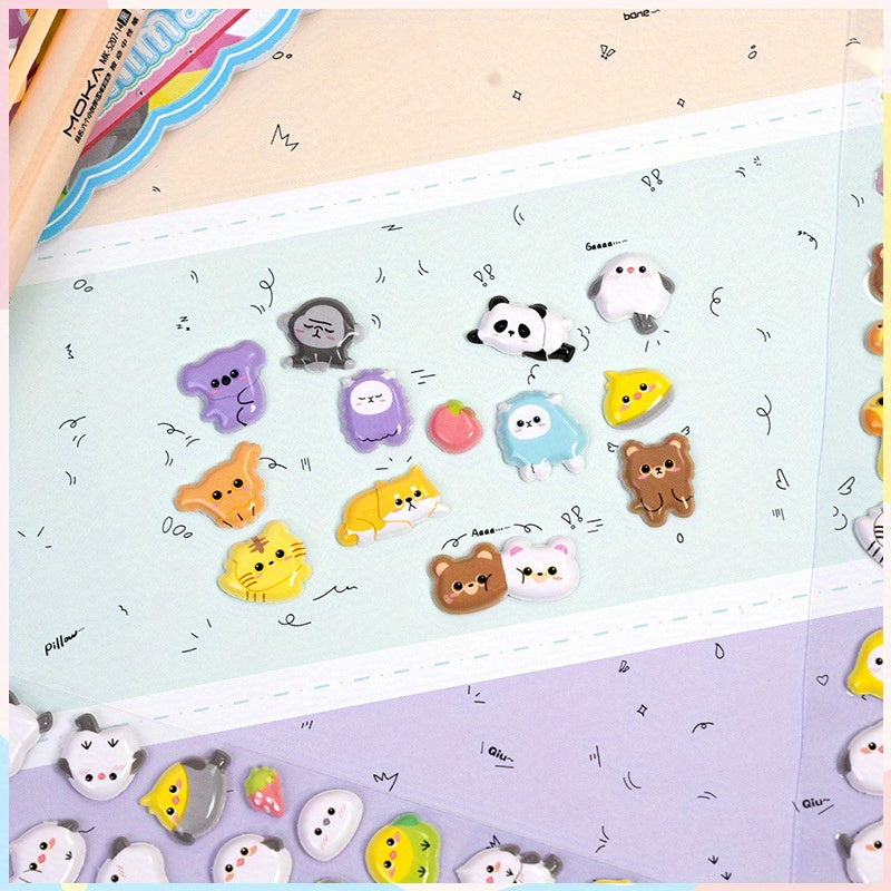 6-in-1 Cartoon Double Layer 3D Foam Stickers Cute Animal Stickers Reward Stickers Creative Craft Decoration