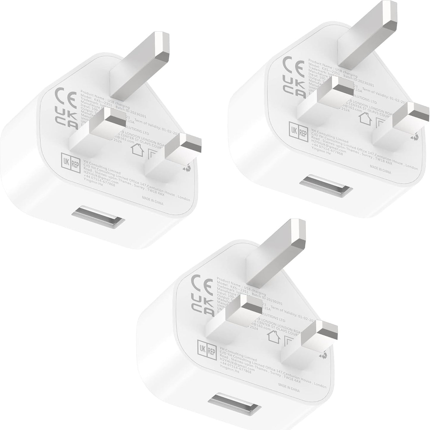 3-Pack USB Wall Charger Adapter UK Plug