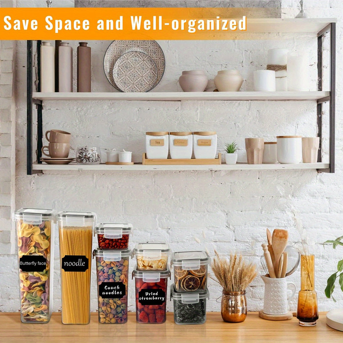48/24/12pcs Airtight Food Storage Containers with LIDS, Perfect for Kitchen Pantry Organization And Storage Of Grains, Rice, Pasta, Tea, Nuts And Coffee Beans - Dishwasher Safe And Includes Labeled And Labeled Kitchen Items