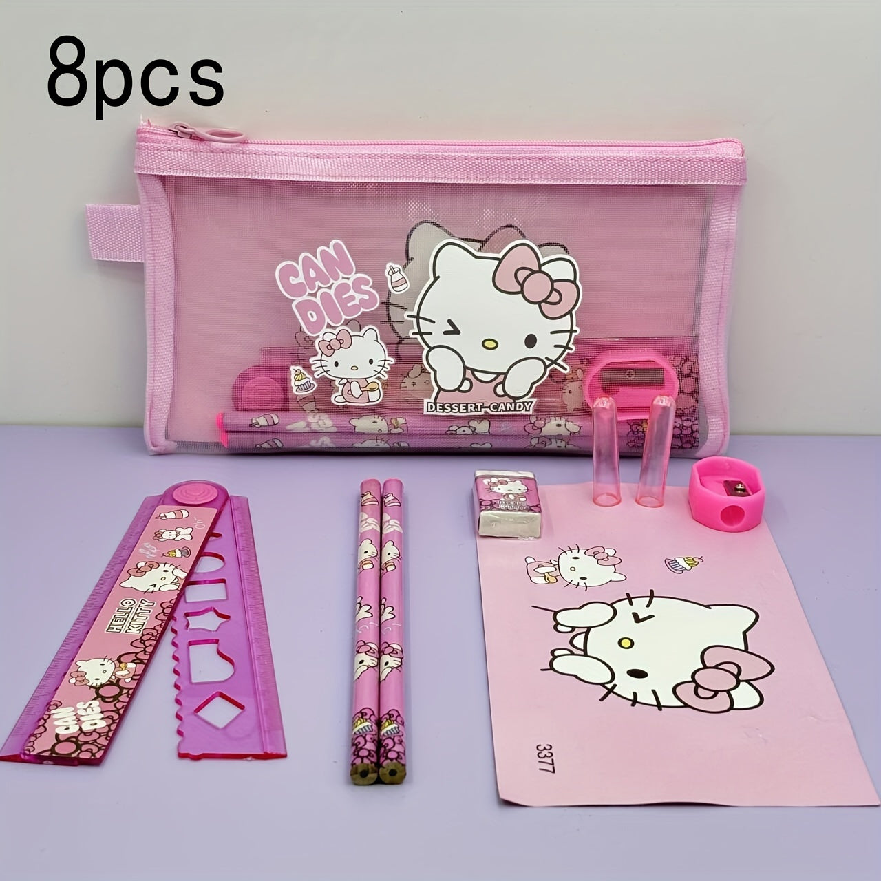8pcs Sanrio Nylon Mesh Stationery Set with Pencil Cas