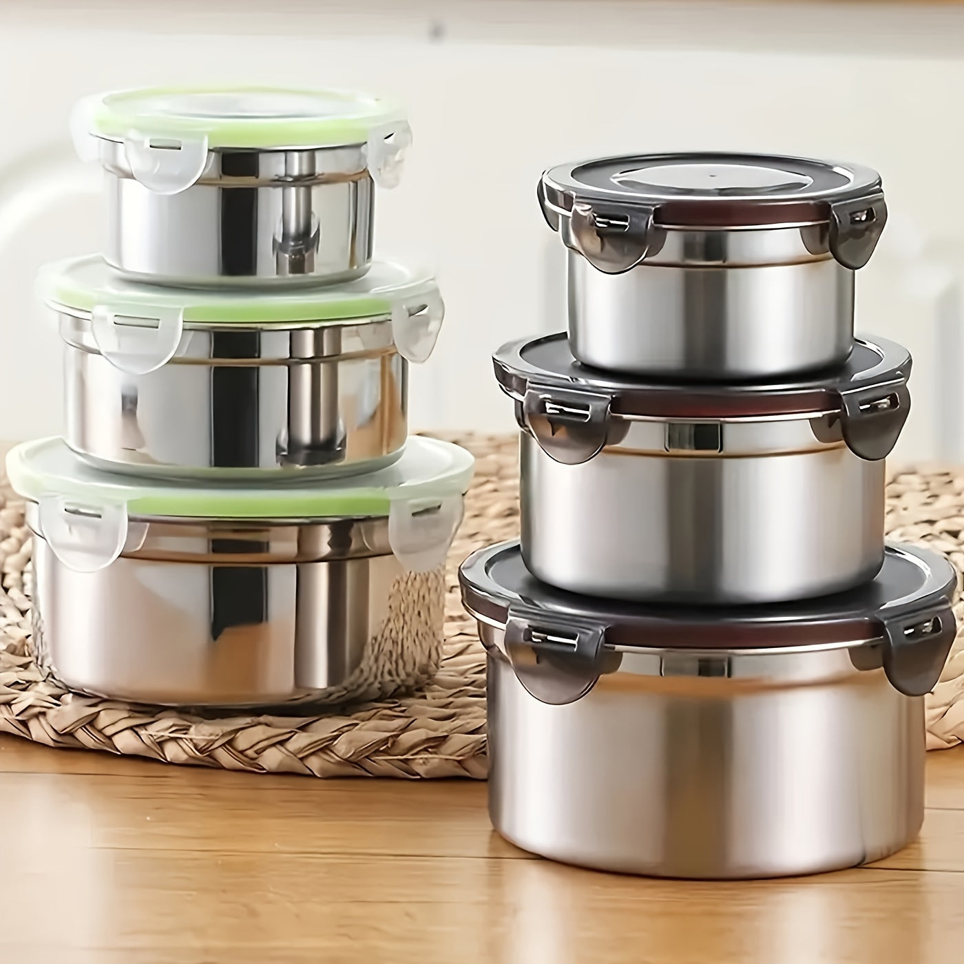 3pcs Fresh Food Storage Box Set, Leak-Proof, Reusable Stainless Steel Containers with Lids That Can Be Used As Airtight Bowls, Fresh Food Storage Boxes, And Lunch Boxes.
