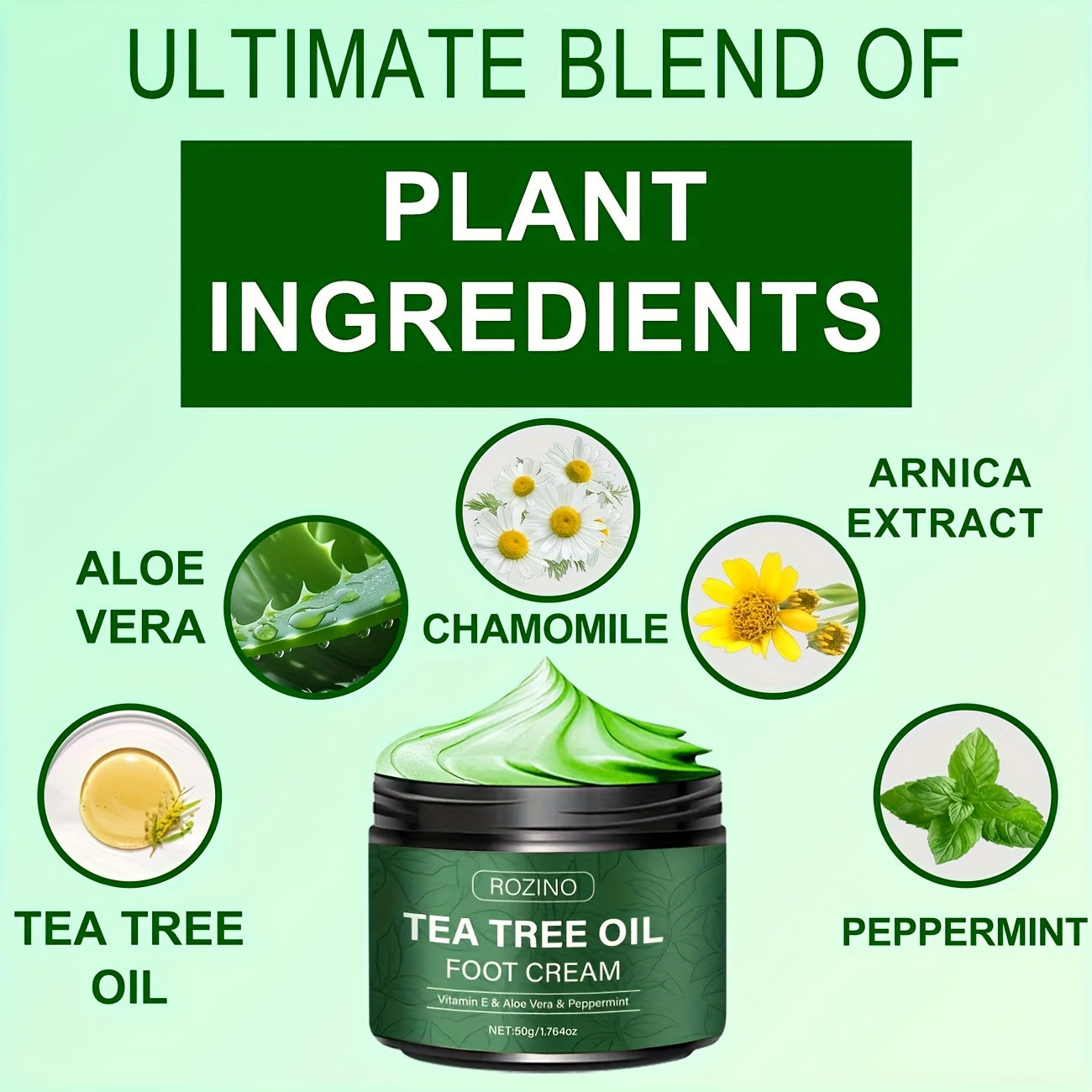 2pcs Tea Tree Oil Foot Cream, Rich in Vitamins E, Aloe Vera & Peppermint,