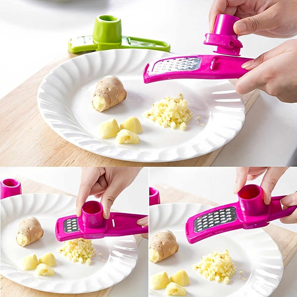 3-in-1 Multifunctional - Metal & Plastic Garlic & Ginger Press - Manual Kitchen Gadget Tool, Food Contact Safe, No Electricity Needed