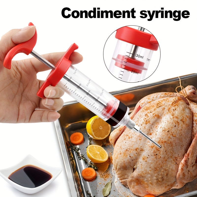 30ml Plastic BBQ Marinade Syringe - Easy-to-Use Meat Injector Tool with Clear Measurement Markings, Perfect for Seasoning Turkey, Steaks, and Vegetables, Kitchen Cooking Accessory, Easy Grip Handle, Sturdy Construction