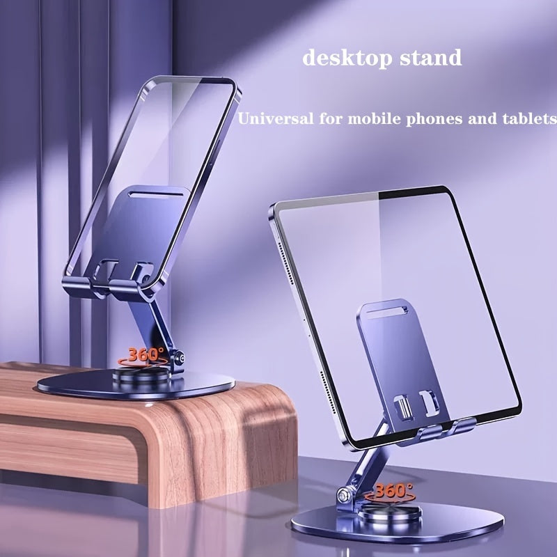 360° Rotating Metal Phone and Tablet Stand | Foldable Desktop Holder with Suction Cup Base | Adjustable Height & 180° Tilt | Multi-Angle Viewing Angle | Sleek Metallic Finish | Ideal for Office Use, Portable Device Stand |