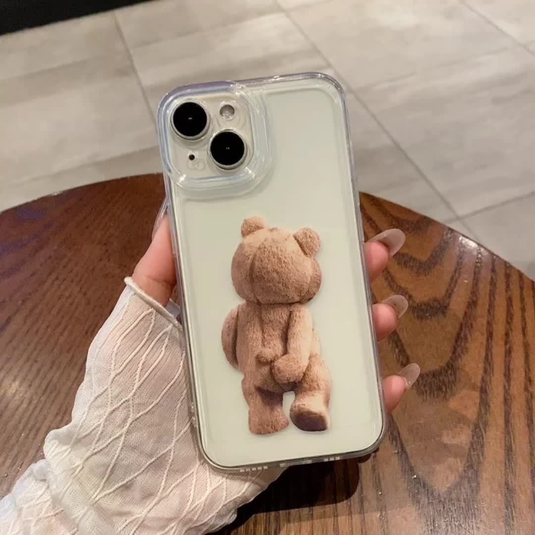 Cartoon Teddy Bear Case - Ultra-Clear TPU Back Cover with All-Round Protection - Compatible with Apple iPhone 15, 14, 13, 12, 11, Xs, Xr, X, 7, 8, Mini, Pro, Plus, Pro Max
