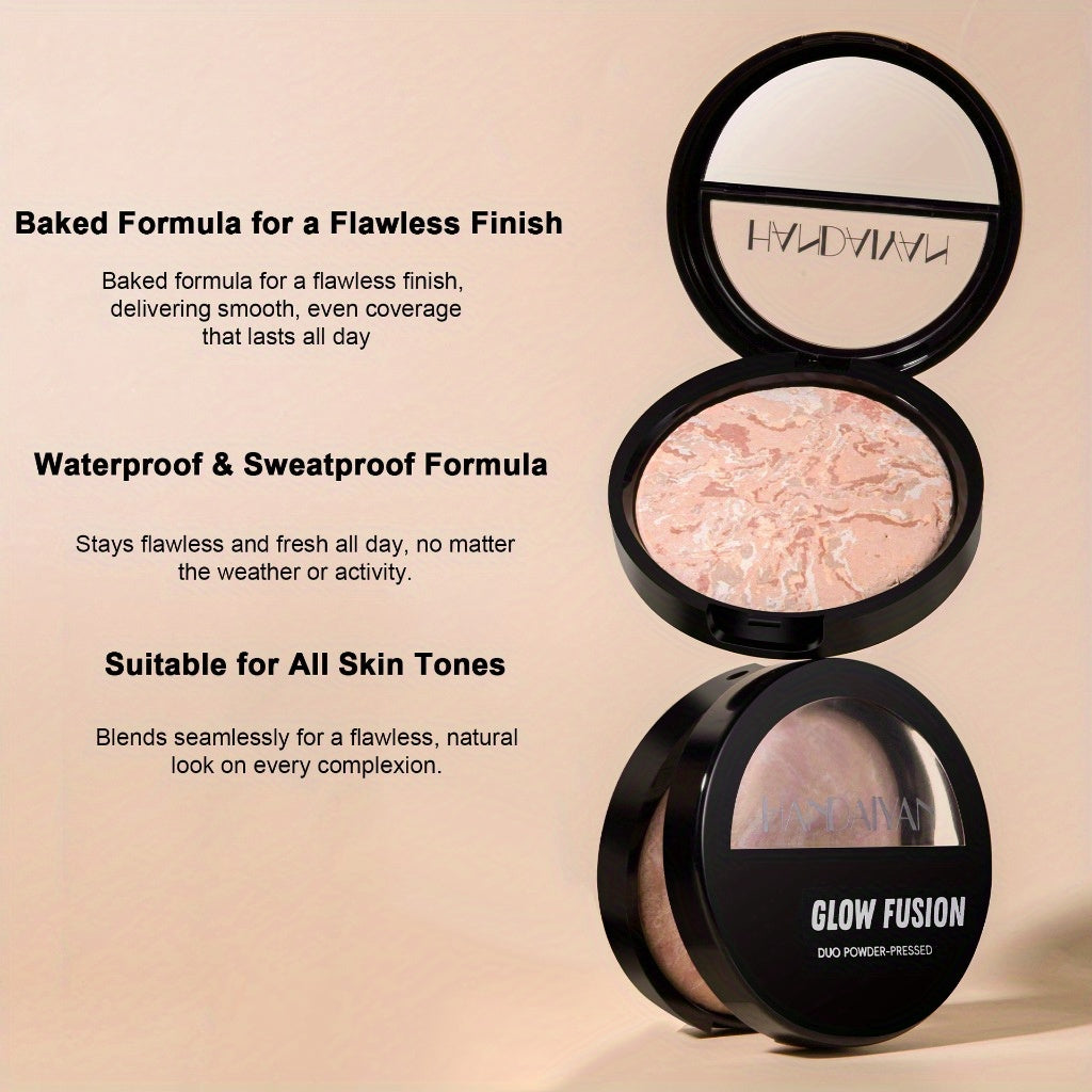 Marble Baked Powder Contour Palette - Nose Shadow, Blush, Highlighter, Long-Lasting Lightweight Foundation, Perfect for All Skin Types, Natural Finish, All-in-One Makeup Kit,