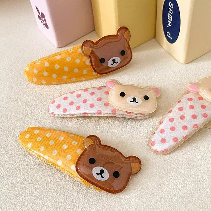 2pcs Cute Cartoon Bear Hair Clips - Sweet Wave Point Design, Glossy Finish, Plush Detail, Ideal for Bangs & Side Styles, Perfect Birthday Gift
