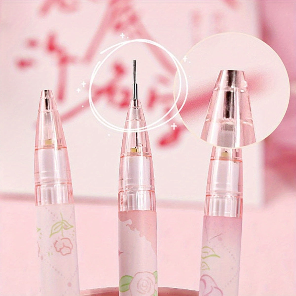 5pcs Cute Pink Mechanical Pencils 0.5mm Cartoon Rose Mechanical Pencil Kawaii Pencils School Pencil for Students Girls Boys Women Office School Suppies (5pcs Pink Rose)