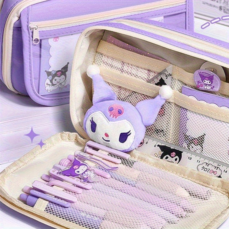 Sanrio Large 9-Layer Spacious Purple Kurumi Blue Artificial Jade Pencil Case
