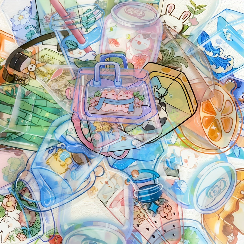 50pcs Transparent Objects Stickers Decals for Laptop Luggage Skateboard Helmet Guitar Cartoon PET Aesthetic Stickers Students Toys Gifts