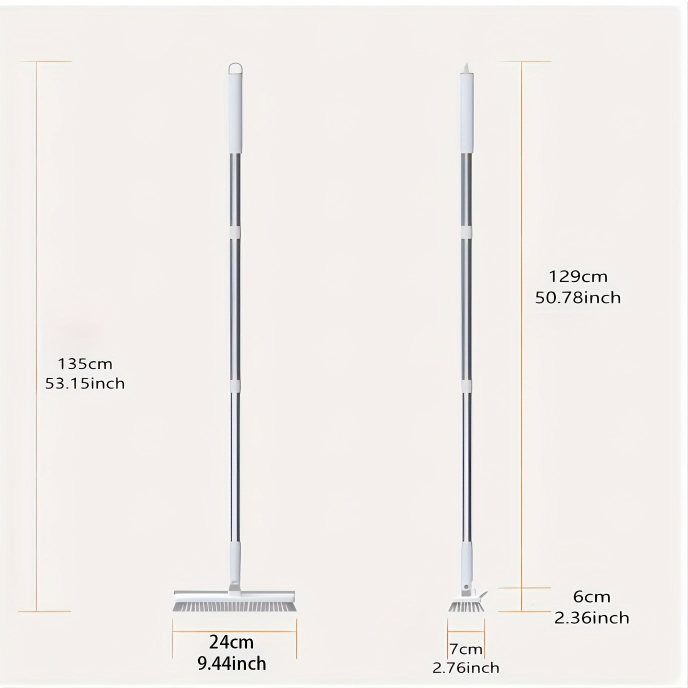 2-in-1 Heavy-Duty Floor Scrub Brush with Long Handle - Stainless Steel & Plastic, Rotating Head for Easy Cleaning of Floors, Carpets, Walls, Patios, Bathrooms