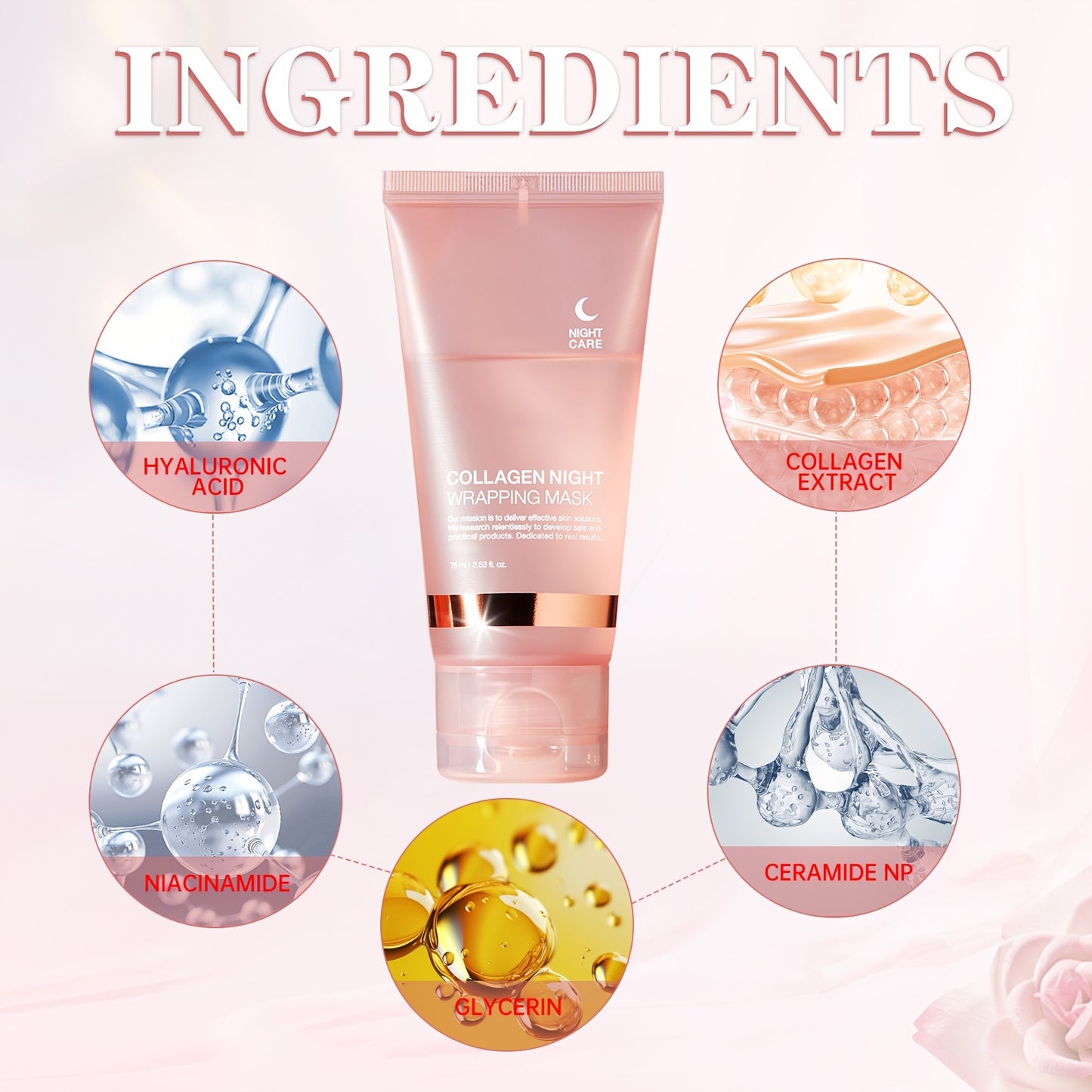 1pc/2pcs Collagen Night Hydrating Mask, Contains Salicylic Acid, Urea and Niacinamide, Improves Pores, Moisturizes and Enhances Elasticity, Makes Skin Look Younger-75ml