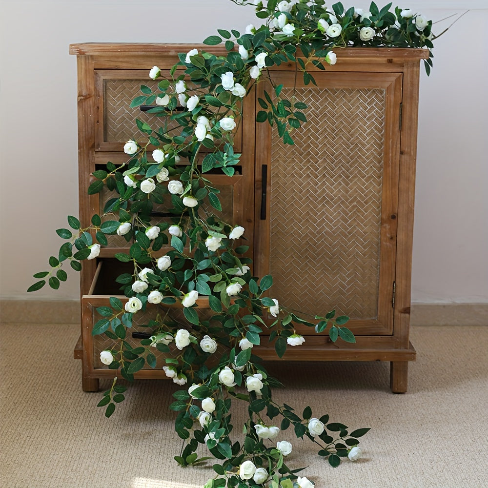 1 Lifelike Rose Vine, Plastic, Simulated, Fake, Indoor Wall Hanging, Wedding Scene Decoration, Outdoor Yard Decoration, with Decorative Flowers, No Electricity Required, No Feathers, for Wedding, General Use