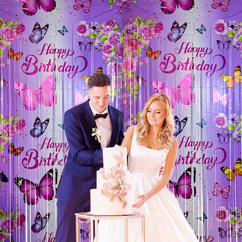 2-Pack Birthday Party Backdrop, 199.95x99.97 cm, Sparkle Tinsel Plastic Decorations, Shimmering Photo Booth Background, General Fit for Birthday Celebrations