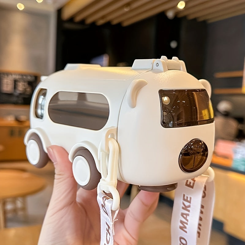 Portable Cute 500ml/17oz Soft Straw Water Cup - 1pc Bus Shaped Water Bottle with Shoulder Strap - For Outdoor Sports, Fitness, Travel