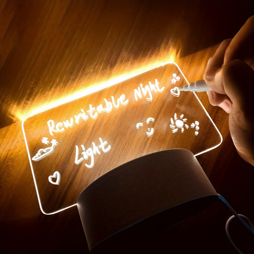 Modern LED Message Board Night Light - USB-Powered, Warm Glow, Rewritable, Acrylic Desk Lamp for Bedroom or Home Office