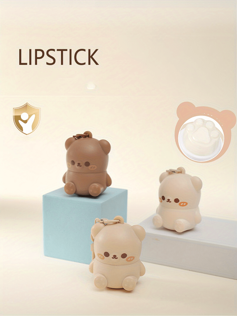 Hypoallergenic Lip Balm - Moisturizing, Soothing for Dry Lips | Cute Cartoon Bear Design, Glossy Finish, Unisex Adult